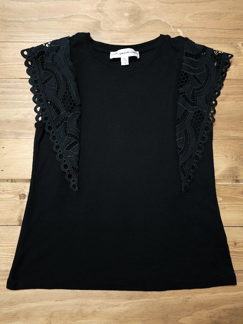 Catherine Malandrino Black Lace Flutter Sleeve Top S Petite